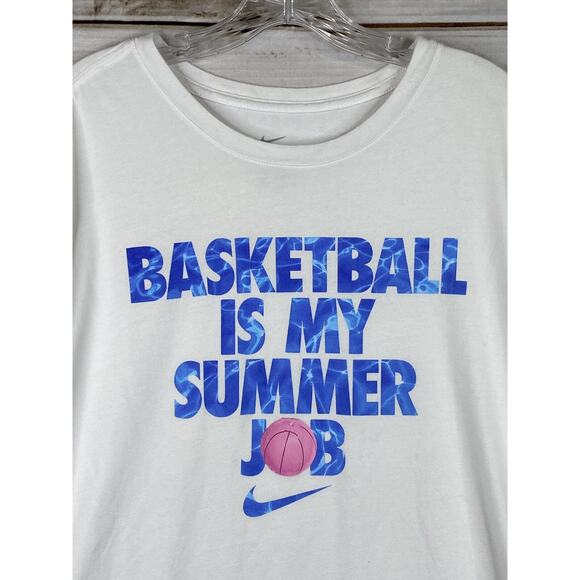 The Nike Tee Womens XL White BASKETBALL IS MY SUMMER JOB Shirt Short Slv Dri Fit - Picture 2 of 8